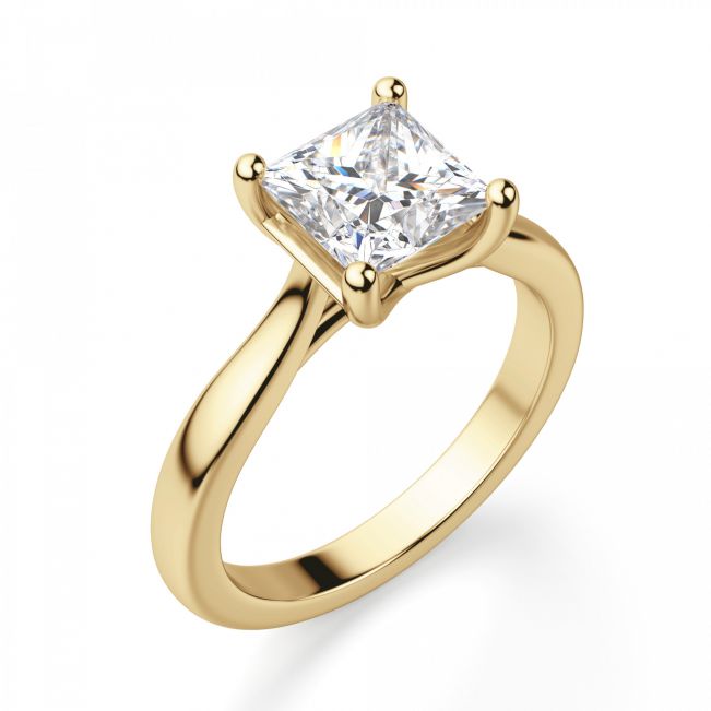Кольцо с бриллиантом 0.5 кт Принцесса из желтого золота - Фото 4