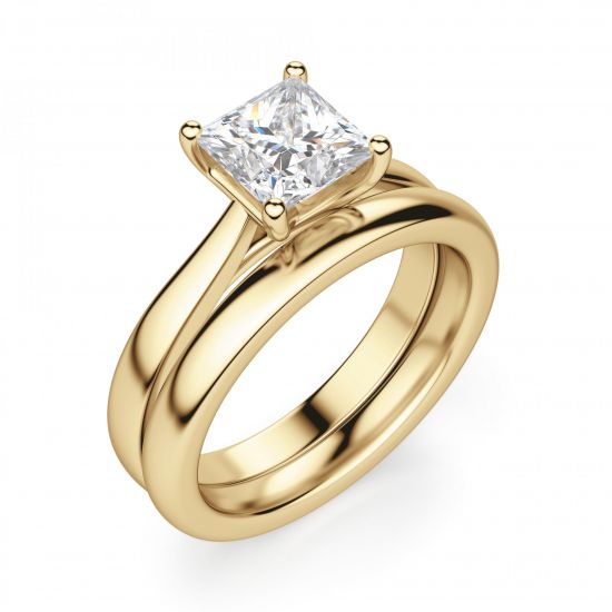 Кольцо с бриллиантом 0.3 кт Принцесса из желтого золота,  Больше Изображение 6