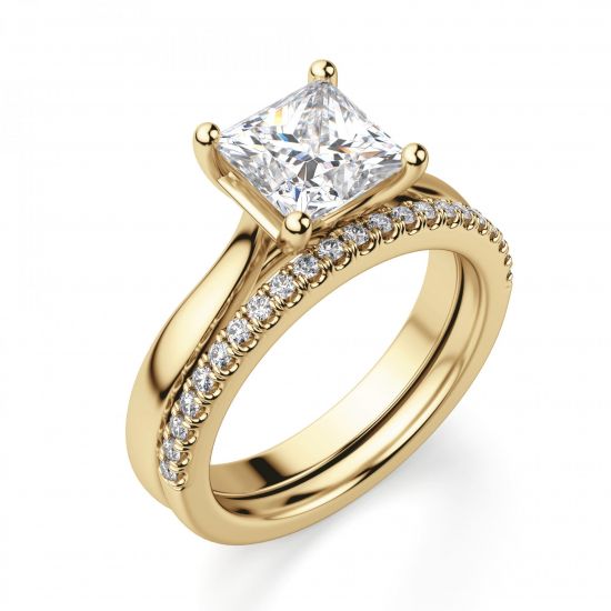 Кольцо с бриллиантом принцесса 1 карат из желтого золота ,  Больше Изображение 2