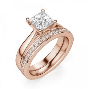 Кольцо с бриллиантом принцесса в розовом золоте - Фото 4