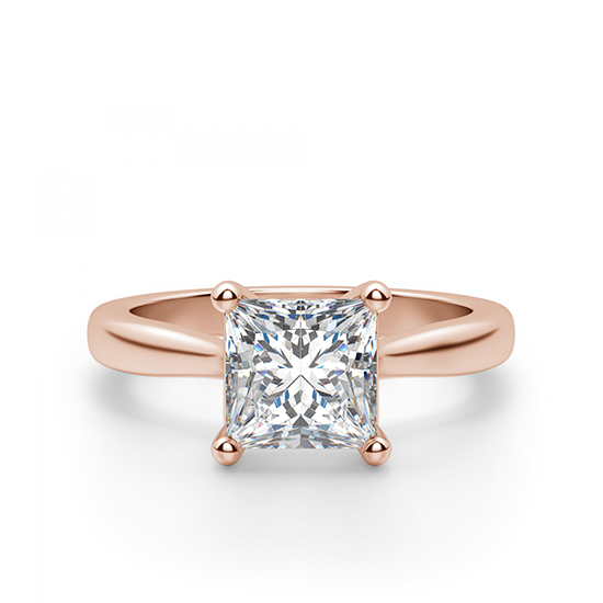 Кольцо с бриллиантом принцесса в розовом золоте, Больше Изображение 1