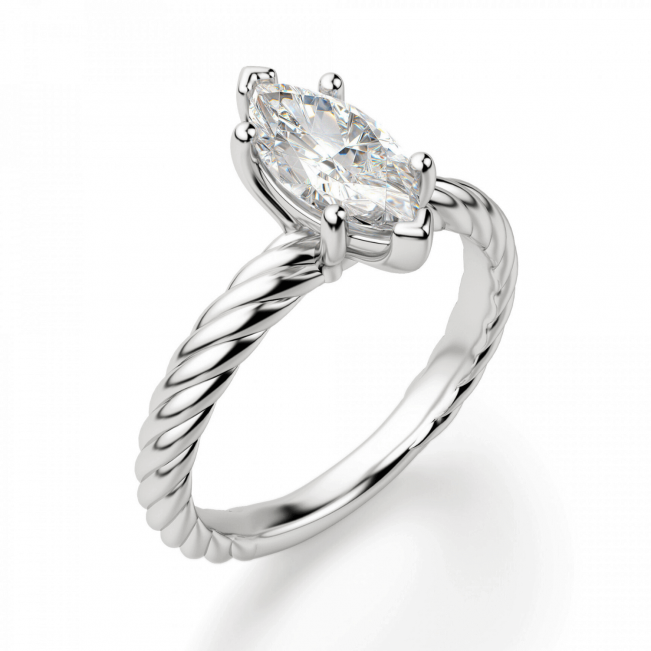 Кольцо с бриллиантом маркиз из белого золота - Фото 2