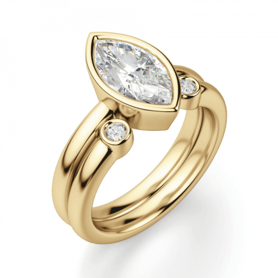 Кольцо с бриллиантом маркиз в желтом золоте,  Больше Изображение 4