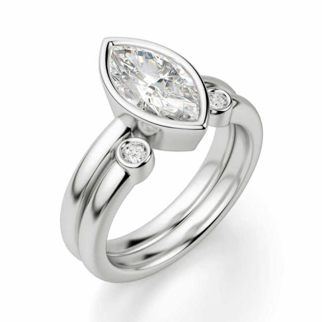 Кольцо с бриллиантом маркиз в белом золоте - Фото 3