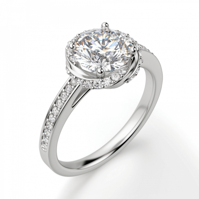 Кольцо с бриллиантом в закрученном ореоле - Фото 2
