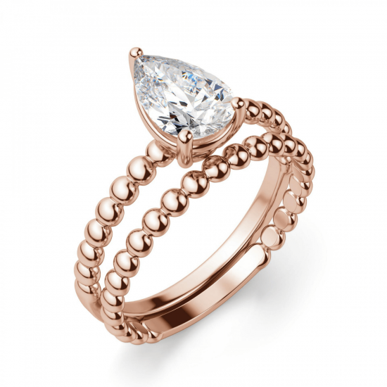 Кольцо с бриллиантом капля из розового золота,  Больше Изображение 4