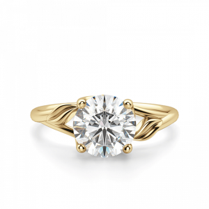 Кольцо с бриллиантом с золотыми листиками