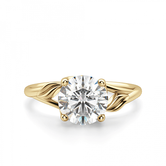 Кольцо с бриллиантом с золотыми листиками, Больше Изображение 1