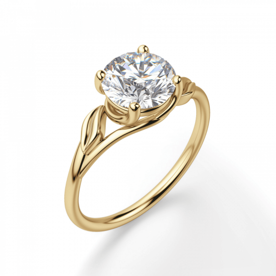 Кольцо с бриллиантом с золотыми листиками,  Больше Изображение 3