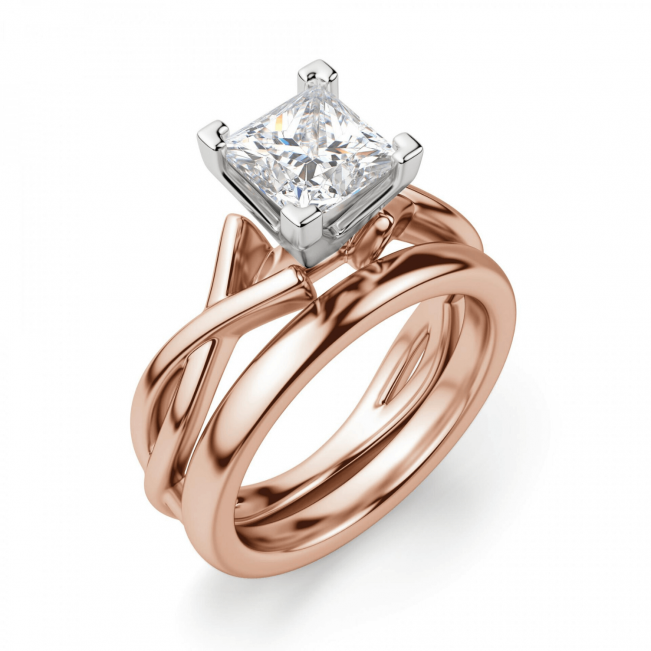 Кольцо розового золота с бриллиантом принцесса - Фото 3