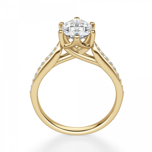 Кольцо золотое с овальным бриллиантом в 6 крапанах паве - Фото 1