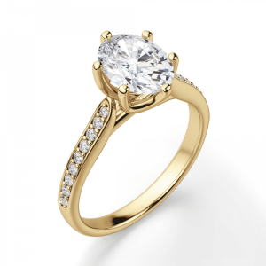 Кольцо золотое с овальным бриллиантом в 6 крапанах паве - Фото 2