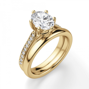 Кольцо золотое с овальным бриллиантом в 6 крапанах паве - Фото 3