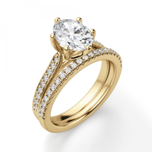 Кольцо золотое с овальным бриллиантом в 6 крапанах паве - Фото 5