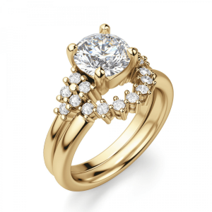 Кольцо золотое с круглым бриллиантами и боковым декором - Фото 6