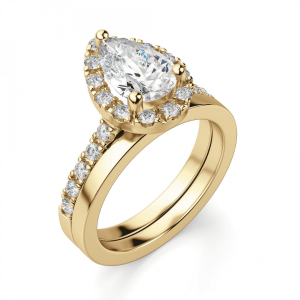 Кольцо из золота с бриллиантом груша в ореоле - Фото 3