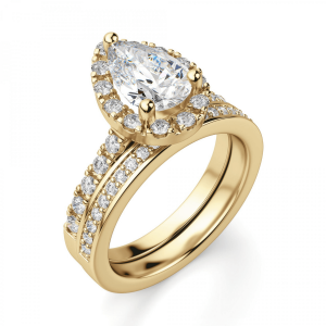 Кольцо из золота с бриллиантом груша в ореоле - Фото 4