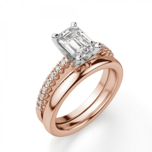 Кольцо c бриллиантом эмеральд и паве из розового золота - Фото 3