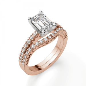 Кольцо c бриллиантом эмеральд и паве из розового золота - Фото 4