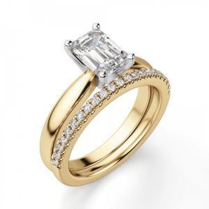 Классическое кольцо с прямоугольным бриллиантом из 2 видов золота - Фото 1