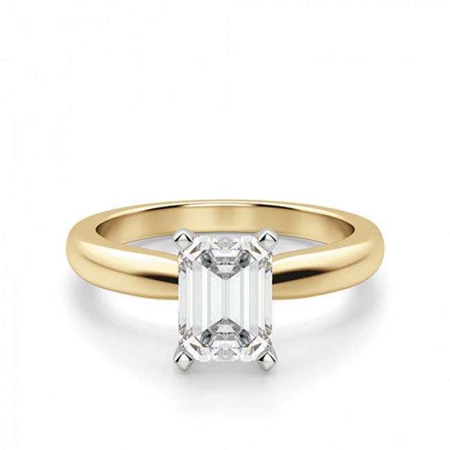 Классическое кольцо с прямоугольным бриллиантом из 2 видов золота