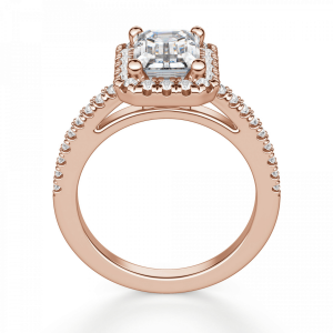 Кольцо бриллиантом эмеральд в ореоле из розового золота - Фото 1