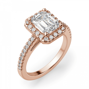 Кольцо бриллиантом эмеральд в ореоле из розового золота - Фото 2