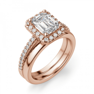 Кольцо бриллиантом эмеральд в ореоле из розового золота - Фото 3