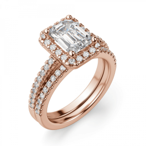 Кольцо бриллиантом эмеральд в ореоле из розового золота - Фото 4