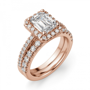 Кольцо бриллиантом эмеральд в ореоле из розового золота - Фото 5