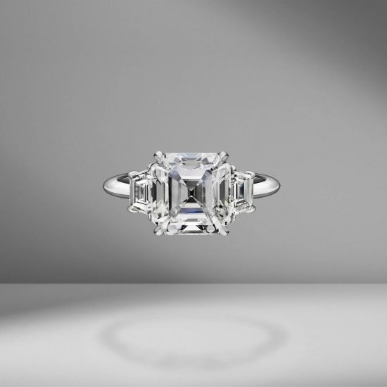 Кольцо с бриллиантом Ашер и трапециями,  Больше Изображение 3