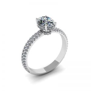 Кольцо с овальным бриллиантом и тройной дорожкой - Фото 2