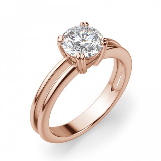 Кольцо двойное из розового золота с круглым бриллиантом,  Больше Изображение 2
