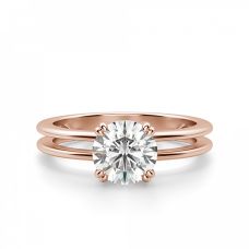 Кольцо двойное из розового золота с круглым бриллиантом