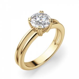 Кольцо с бриллиантом на двойной шинке из золота - Фото 1