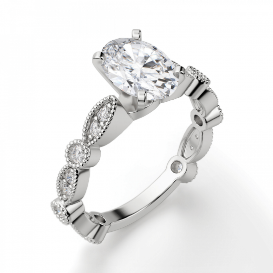 Ажурное кольцо с бриллиантом овал с боковым декором,  Больше Изображение 3