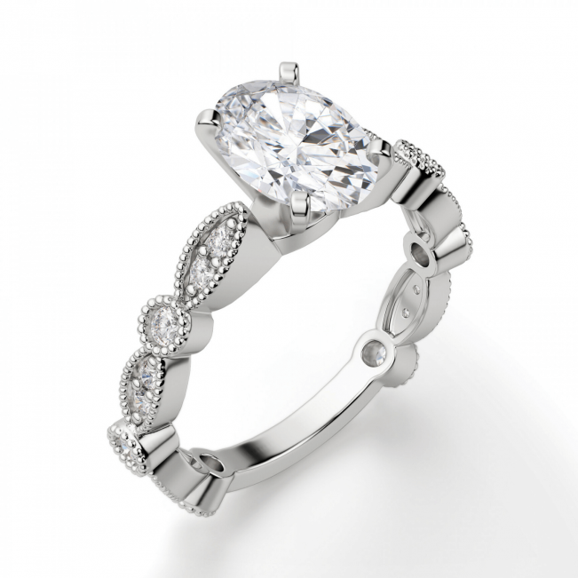 Помолвочное кольцо с бриллиантом овал с боковым декором - Фото 2
