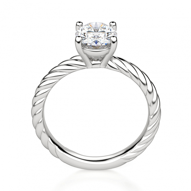Плетеное кольцо с бриллиантом овал из белого золота - Фото 1