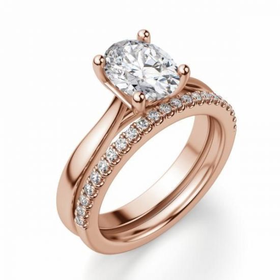 Кольцо с бриллиантом овал 1 карат из розового золота,  Больше Изображение 3