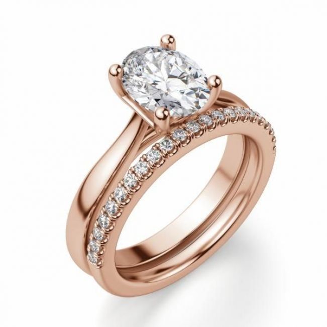 Кольцо с бриллиантом овал 1 карат из розового золота - Фото 2