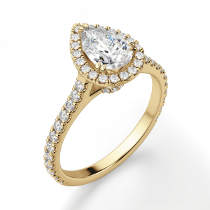 Кольцо с бриллиантом груша с паве - Фото 2