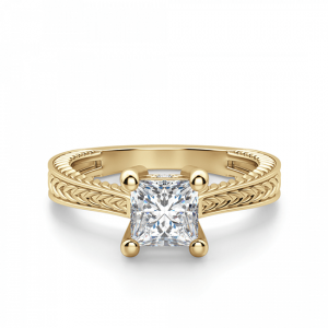 Узорчатое кольцо Принцесса из желтого золота