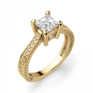 Кольцо с бриллиантом Принцесса 0.3 кт из желтого золота - Фото 4