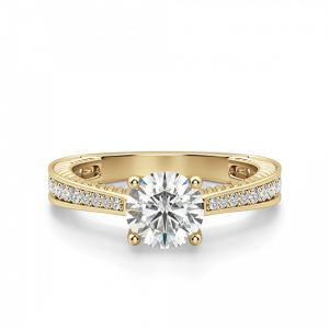 Кольцо с круглым бриллиантом с боковым паве