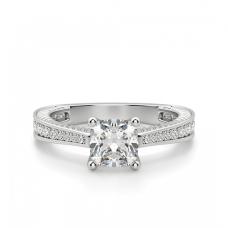 Помолвочное кольцо с бриллианто Кушон и дорожкой по бокам