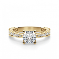 Помолвочное кольцо Кушон с боковыми бриллиантами