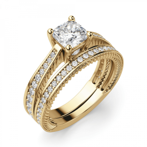Помолвочное кольцо Кушон с боковыми бриллиантами - Фото 3