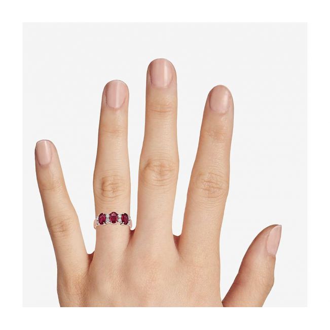 Кольцо дорожка с 3 рубинами и бриллиантами - Фото 2