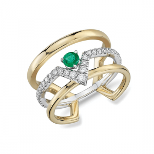 Тройное кольцо с изумрудом и бриллиантами