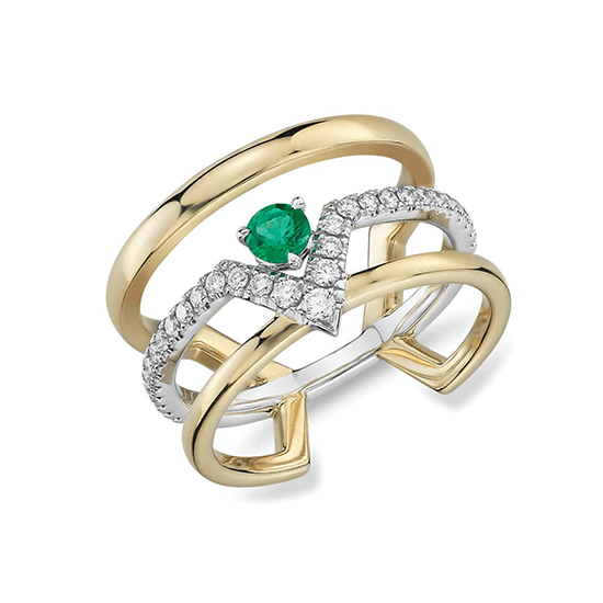 Тройное кольцо с изумрудом и бриллиантами, Больше Изображение 1